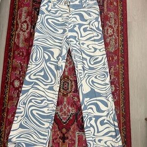 Blue and White Swirl Pattern Pants